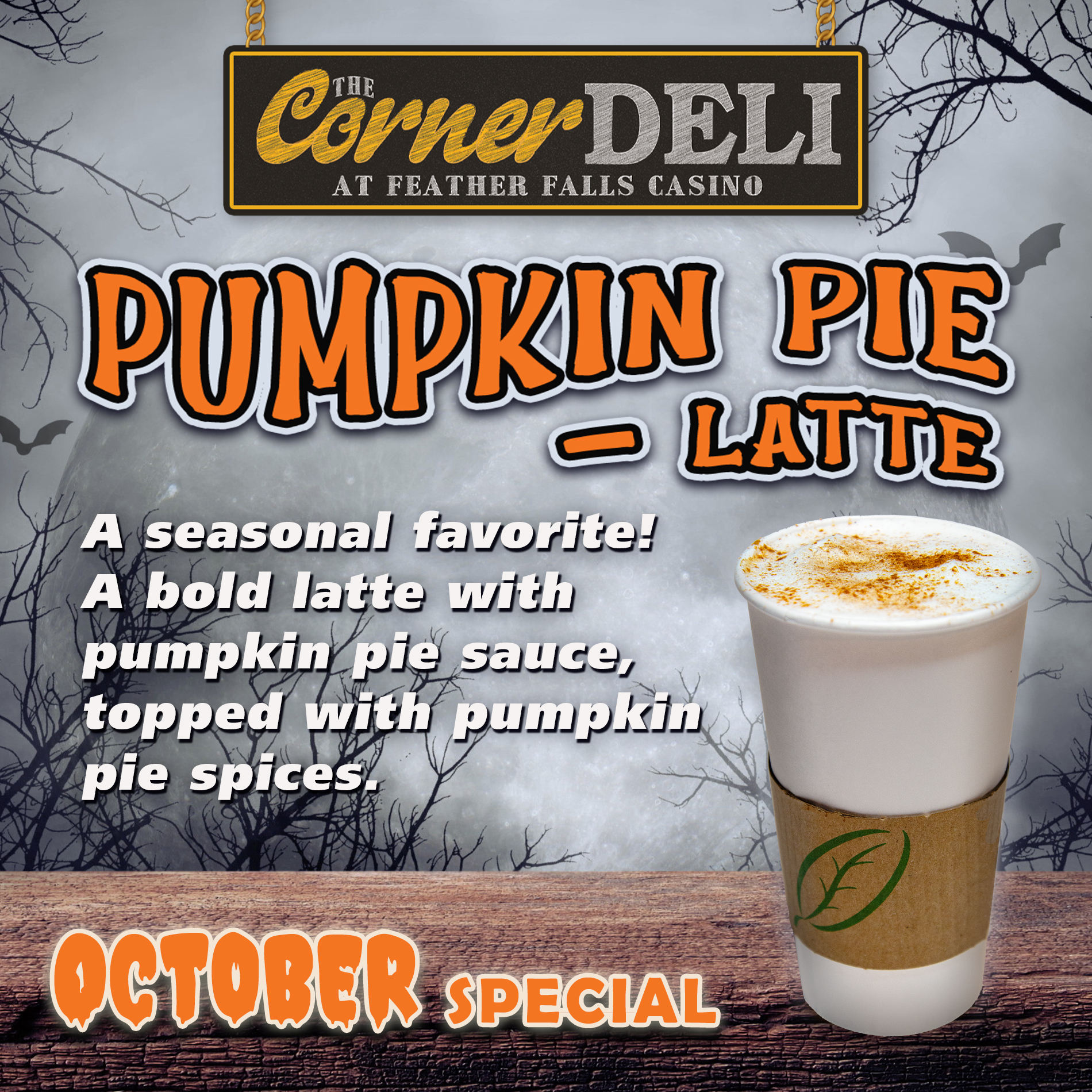 Deli Oct 2024 Special Pumpkin Pie Latte