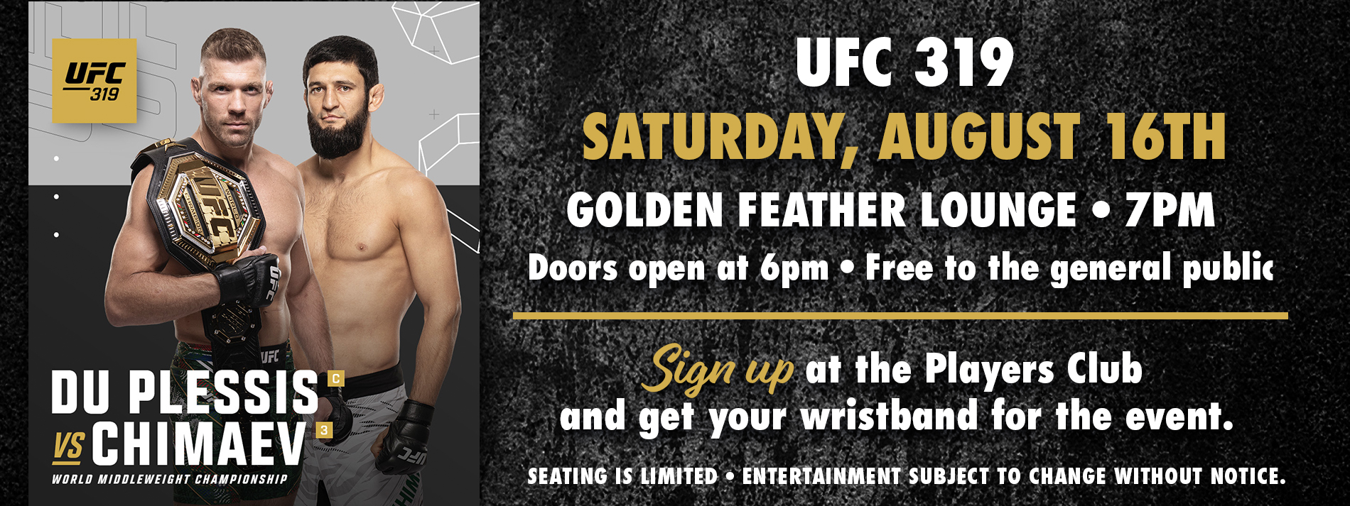 UFC 319 Saturday August 16th Du Plessis vs Chimaev