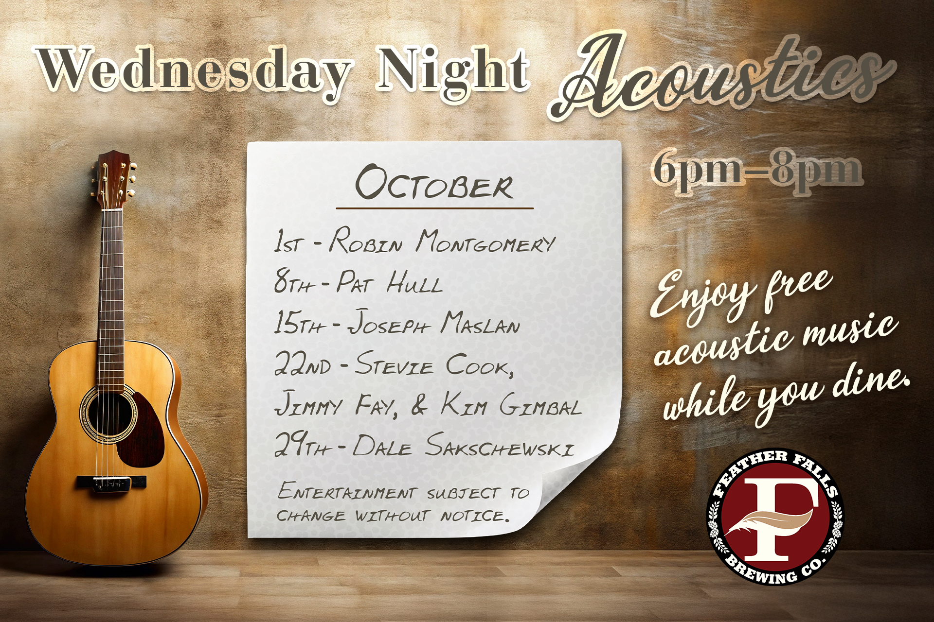 October Wednesday Night Acoustics 6pm-8pm