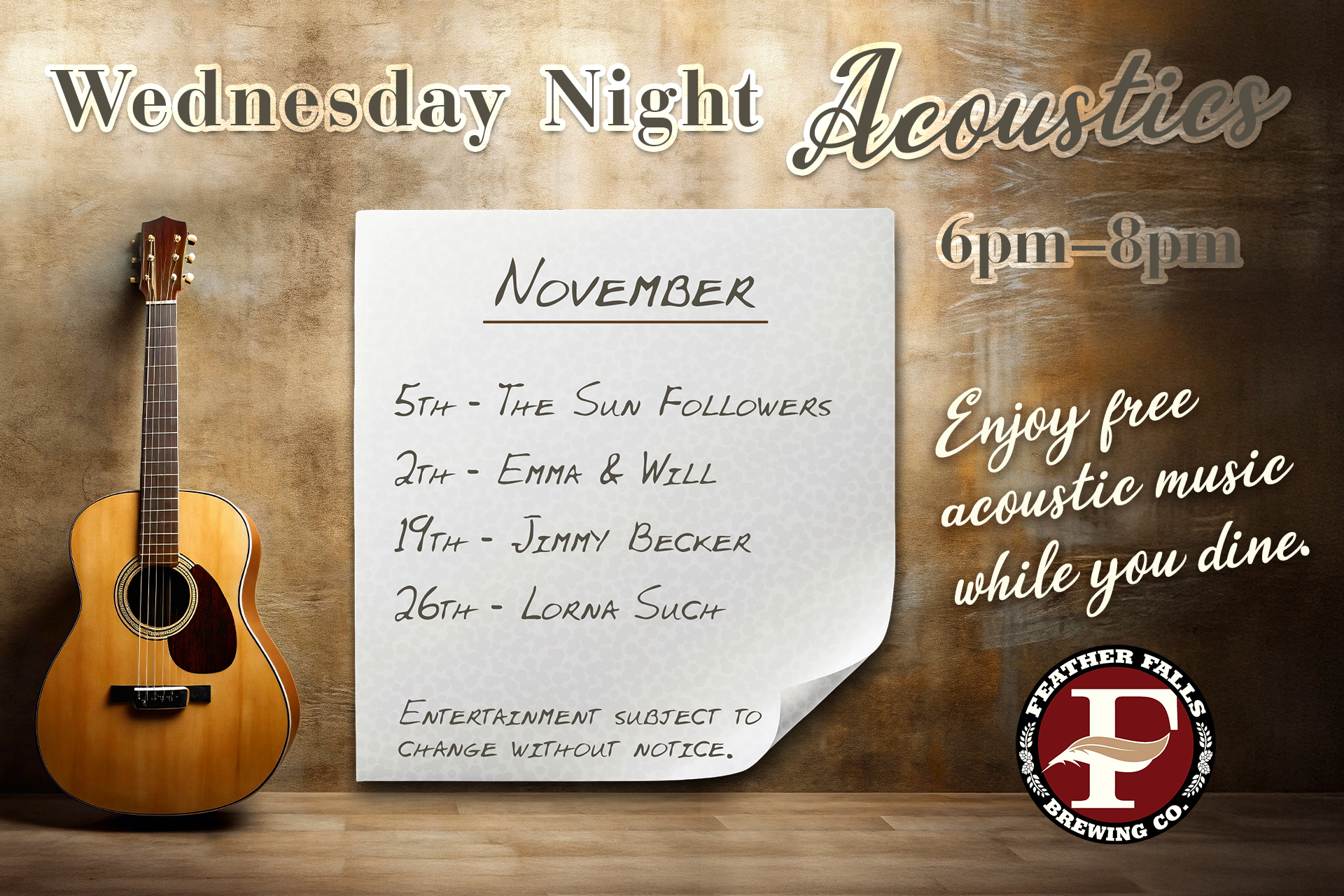 November Wednesday Night Acoustics 6pm-8pm