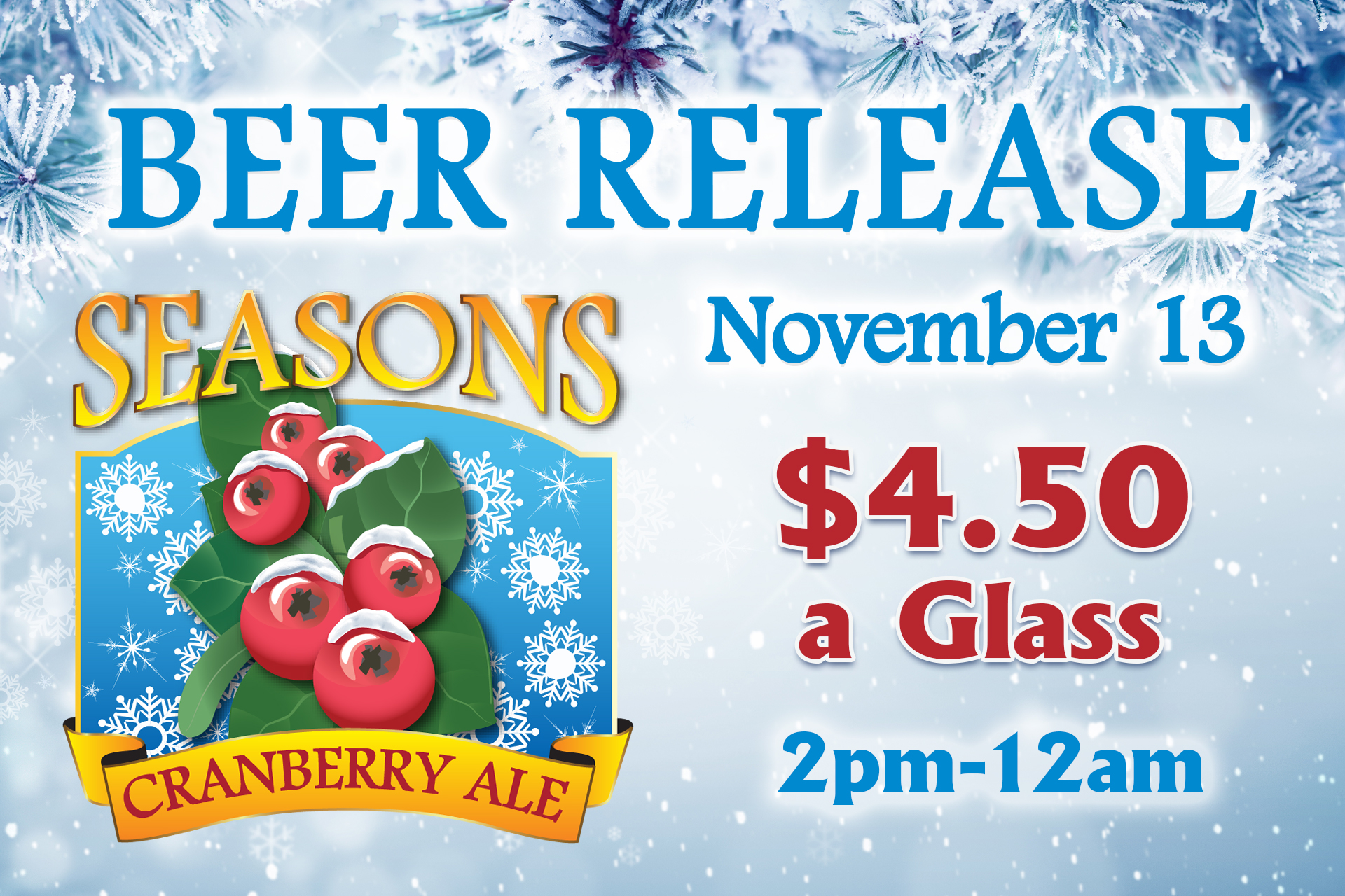 Web-Banner-Seasons-Beer-Release-2025 Beer RElease Nov 13 - Seasons Cranberry Ale. $4.50 a gloass - 2pm—12am