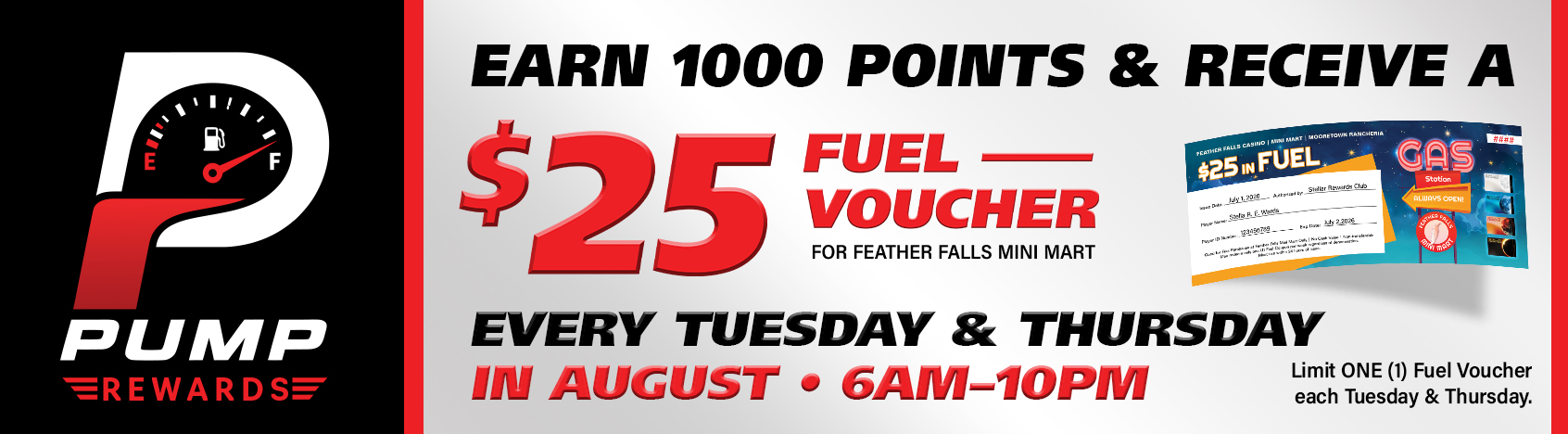 Pump Rewards-Tues & Thurs in August-6am-10pm
